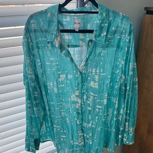 NIC+ZOE Crinkle Shirt - 2X Teal